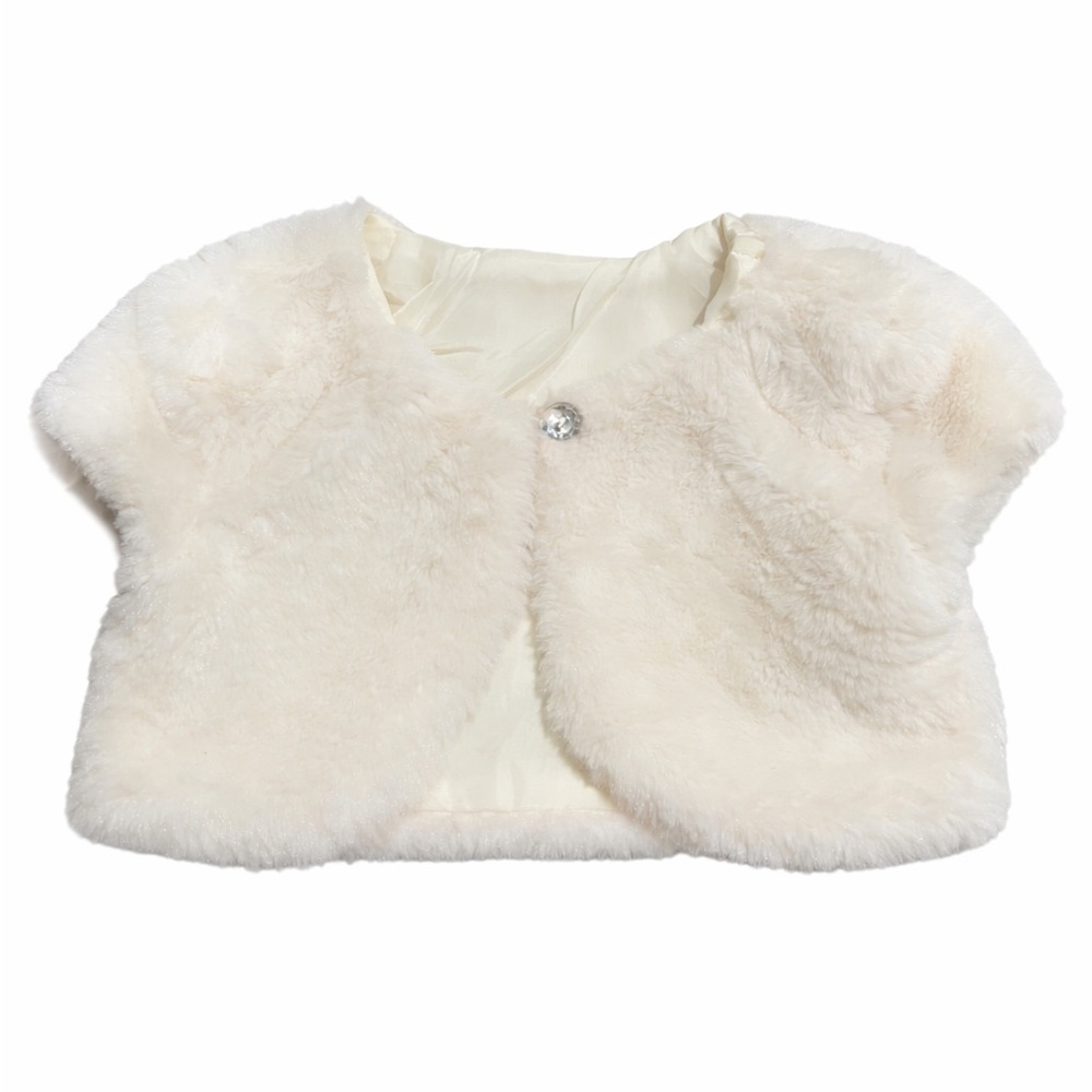 Nannette Kids Ivory Faux Fur Bolero Jacket Size 5 Holiday Wedding